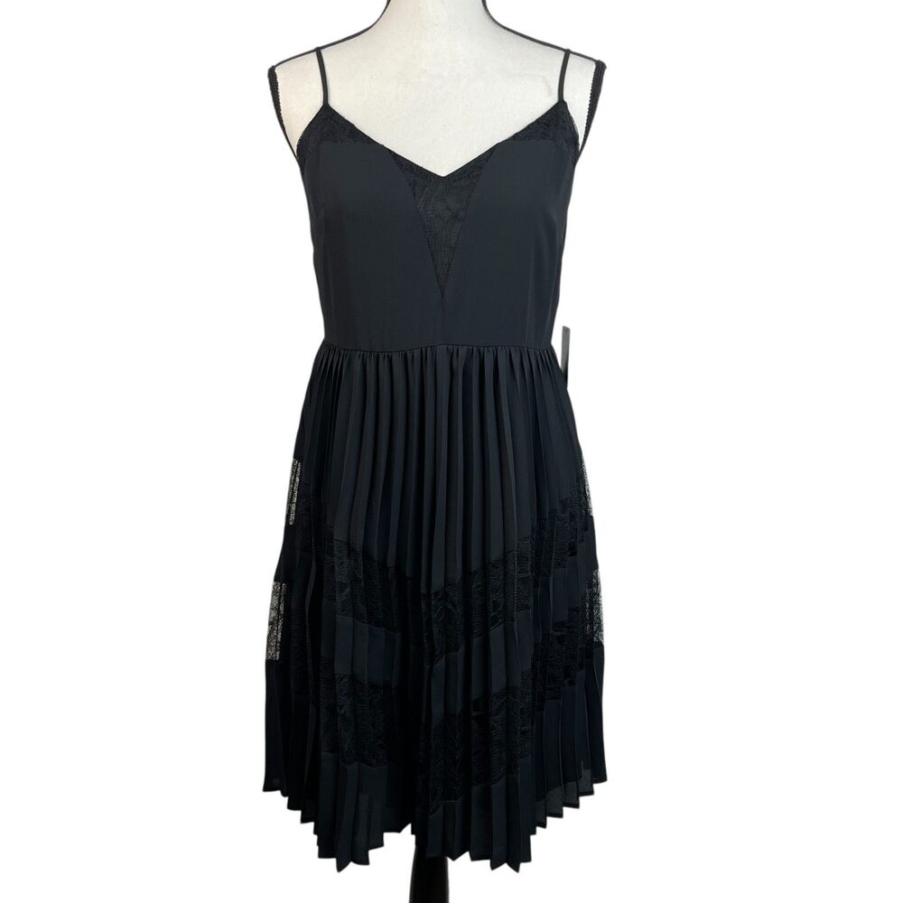 Express Pleated Dress Small Black Lace Spaghetti Strap V-Neck Fit & Flare NWT